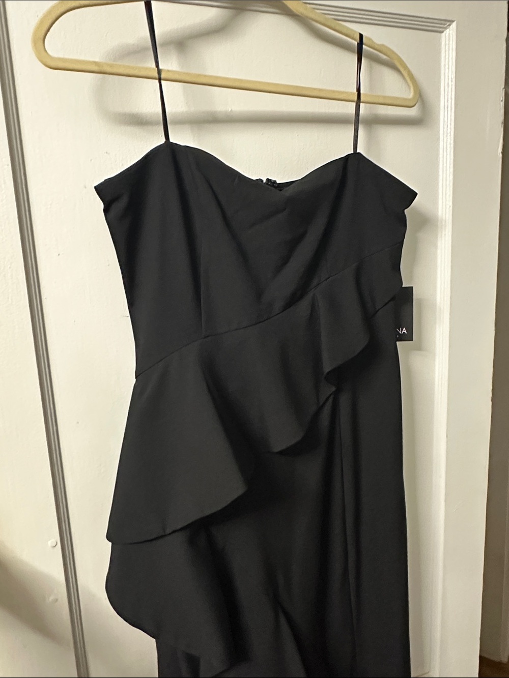 MARINA Black Strapless Ruffle Gown - Picture 3 of 7